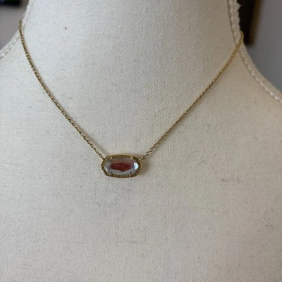 Kendra Scott Elisa Necklace White Iridescent Drusy Pendant Goldplated - Image 1 of 3