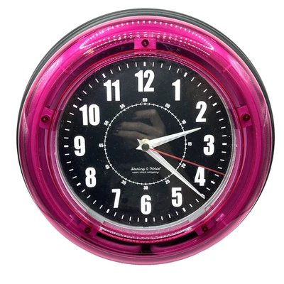 Sterling And Noble Electric Pink Neon Light Up Wall Clock w/ Power Cord Tested - Image 1 of 4