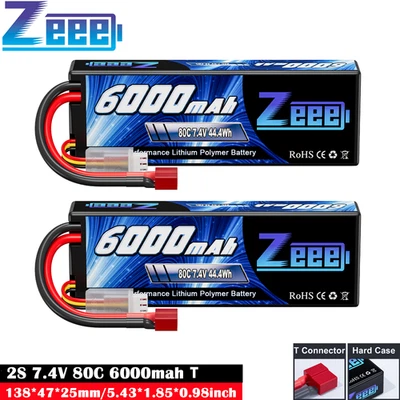 2x Zeee 2S Lipo Akku T Stecker 7.4V 6000mAh 80C für RC Auto Truck Flugzeug UAV - Bild 1 von 4