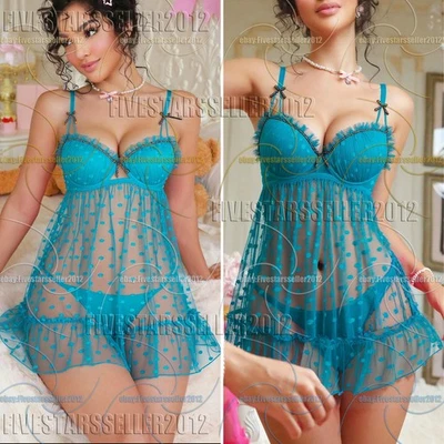 Roupa íntima feminina sexy-lingerie babydoll fio dental roupa íntima vestido de renda roupa noturna - Imagem 1 de 4