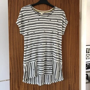 White Stuff Ladies Linen Style Cream & Black Striped Beaded Boho Summer Top, 8. - Picture 1 of 8