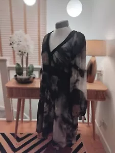 Anne Fontaine Noely Women's Dress Size 14 Black Mix 100% Silk Long-sleeve  - Picture 1 of 8