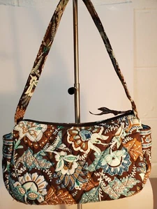 Vera Bradley Handbag Java Blue Purse Single Handle Floral Brown Turquoise Zip  - Picture 1 of 12