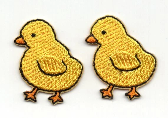 BABY CHICKENS SET OF 2 Small Iron On Patch Chicks - Image 1 of 1
