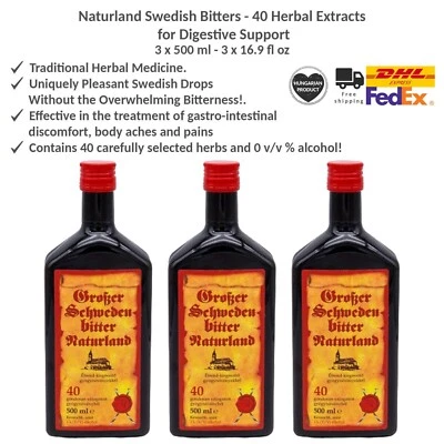 Naturland Swedish Bitters - 40 Estratti di Erbe per Supporto Digestivo 500ml x 3 - Immagine 1 di 4