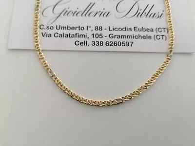 18K YELLOW WHITE GOLD CHAIN 2/3MM FLAT CLASSIC EYE LINK 19.7 INCH. MADE IN ITALY - Image 1 of 4