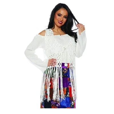 Chaleco hippie con flecos blancos - Woodstock - Accesorio de disfraz - Mujer - Talla única Foto 1 de 3