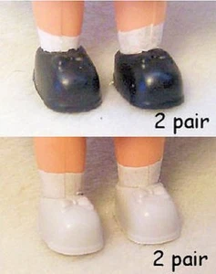 Doll Shoes - Fits Liddle Kiddle dolls - Bow Shoes BK/WT (6pr) - Picture 1 of 3