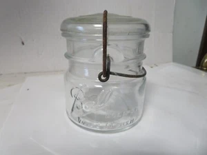 VINTAGE BALL Eclipse Wide Mouth 1/2 PINT CLEAR CANNING FRUIT jar BAIL HANDLE - Picture 1 of 5