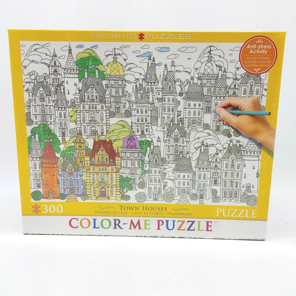 New - Eurographics Inc Color-Me Puzzle Town Houses: 300 Pcs Victorian Art 19x13 - Image 1 of 4