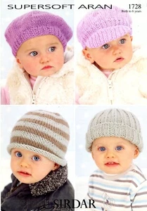 Sirdar Knitting Book 1728. Baby – 6 years Aran Beanies Hats - Picture 1 of 1