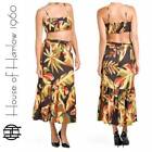 New House Of Harlow 1960 Tropical Smocked Crop Top & Belted Skirt Set M
