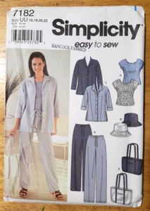 Simplicity Pattern 7182 Woman's Easy Shirt Knit Top Pants Tote Hat Sizes 16-22 - Picture 1 of 3