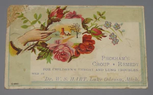 VTG Dr HART LAKE ODESSA MICHIGAN PECKHAM'S FREEPORT MICH VICTORIAN TRADE CARD - Picture 1 of 2