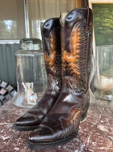 Vintage Men's Eagle Rainbow Cowboy Boots 7 D Wrangler 1970s USA Firebird Clean - Picture 1 of 18
