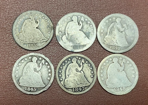 1839, 1840, 1842, 1845, 1847, 1848 U.S silver Half Dimes**** Cover