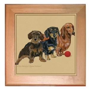 Dachshund Doxie Dog Kitchen Ceramic Trivet Framed in Pine 8" x 8" - Picture 1 of 1