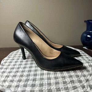 Coach Waverly Pump Black Leather Slip On Shoe Gold Beadchain Size 9 Heal Damage - Bild 1 von 8