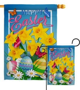 Daffodils Easter Eggs Flower Butterflies Happy Garden House Yard Flag Banner - Picture 1 of 13
