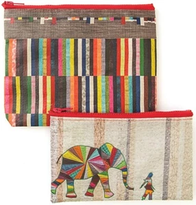 Elephant & I Eco Zipper Pouch Set Stash Books 9.5" x 7" Quilt Art Fashion New - Picture 1 of 1