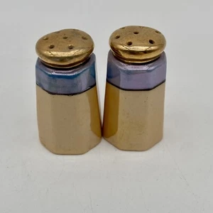 Vintage Ceramic Lusterware Salt & Pepper Shakers Peach Blue Art Deco Japan - Picture 1 of 9