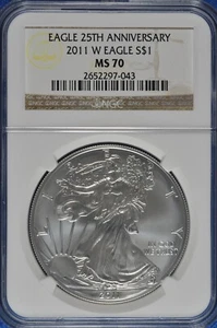 2011 W Burnished 1 OZ Silver American Eagle NGC MS 70 25th Anniversary  - Picture 1 of 2