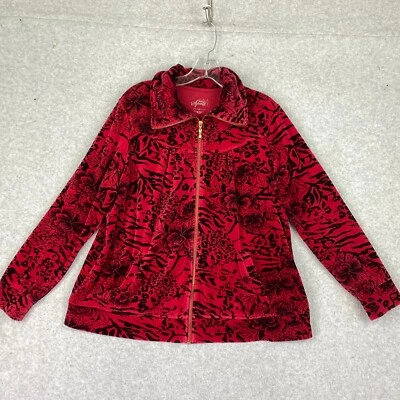 Sudadera para mujer Style & Co 0X roja negra terciopelo cremallera completa manga larga elástica Foto 1 de 4