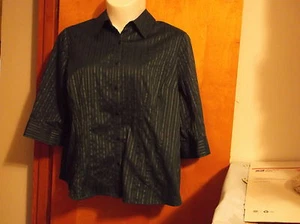 NEW LADY'S  " APT.9" DR.AQUA BLUE w/ BLUE STRIPES BUTTON FRONT  BLOUSE  - Picture 1 of 3