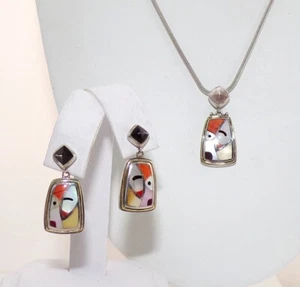 Asch Grossbardt Piccaso Sterling Silver & 18k Gold Earrings & Necklace Set FZ - Picture 1 of 6