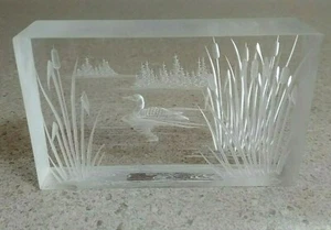 CLEARANCE - 1987 Original Frank Albrecht 3D Lucite Etching FRA Loon 3x5"  MINT - Picture 1 of 4