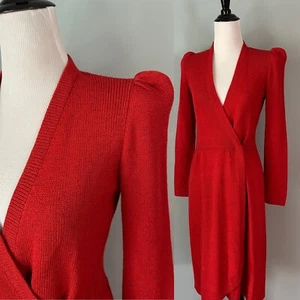 Rare Vintage 70s St John by Saks Fifth Avenue Red Knit Wrap Dress Small - Picture 1 of 10