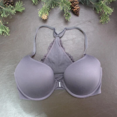 Victoria's Secret Bra 34DD Gray Lace Padded Underwire Adjustable Clasp Front - Image 1 of 4