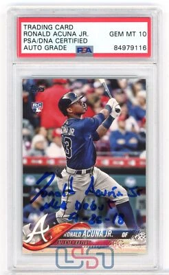 Ronald Acuna Jr. Braves Signed "MLB Debut" 2018 Topps #US250 PSA/DNA 10 Auto - Image 1 of 2