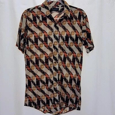Mohawk Perma Press Short Sleeve  Nylon 70s Button Up Shirt Men's M Groovy Disco - Image 1 of 4