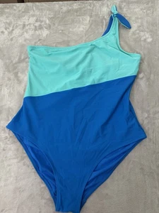 Old Navy Swimsuit Womens XL Blue One Shoulder Colorblock One Piece Bathing Suit - Picture 1 of 8