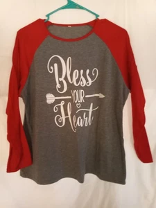 T-shirt manica lunga benedici il tuo cuore grigio rosso XL - Foto 1 di 5