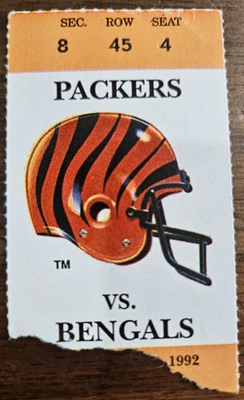9/20/1992 Brett Favre *1ST WIN/TD PASS* NFL Ticket Stub Packers vs Bengals - Image 1 of 3