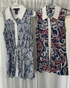 2 Grace Elements Shirts Top Sleeveless Button Up Medium Red White Blue Patriotic - Picture 1 of 22