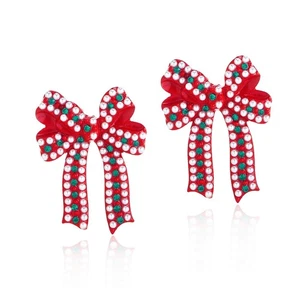 Weihnachten rote Schleife Ohrringe für Frauen Urlaub Ohrringe Xmas Schleife Band Tropfen Da... - Bild 1 von 7