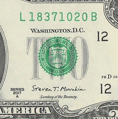 OCT 20 1837 Birthday Fancy Serial Number Date Note One Dollar Bill 10 20 1837 - Image 1 of 4