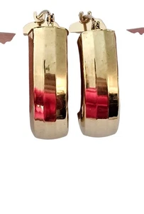 14K Yellow Gold Puffy Oval Hoop Earrings - Picture 1 of 12