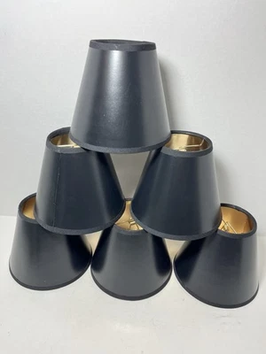 Set of 6 Black clip-on Chandelier Shades  w/ Gold interior 3x5x4 - Image 1 of 4