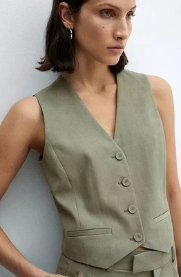 MANGO Alicante Waistcoat in Pastel Green (fmn3-2) - Image 1 of 3