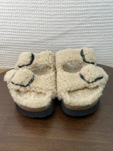 Brickenstock Papillio Arizona Pap Teddy Eggshell Cork & Fur Women’s Size 38 US 7 - Picture 1 of 12