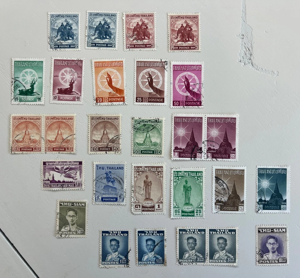 Lote de 27 sellos de Tailandia con algunos pares conectados, época budista usada, en muy buen estado/f. Foto 1 de 1