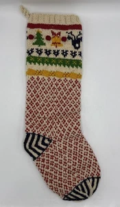 Sundance Catalog Heirloom Nordic Stocking Pom Pom Christmas Stocking Hand Knit - Picture 1 of 6