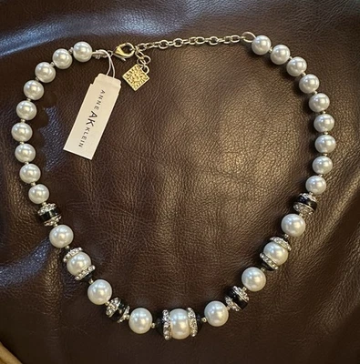 Ожерелье с жемчугом и стразами Anne Klein с черными акцентами новое с ценниками - Изображение 1 из 4