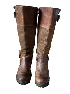 Geboren Damenstiefel abgenutzt braun Schnallendetail Wildleder/Leder durchgehender Reißverschluss Größe 6,5 - Bild 1 von 16