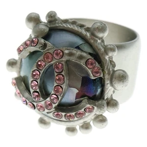 CHANEL Coco Mark Strass Ring Silber Rosa GP 02C - Bild 1 von 6