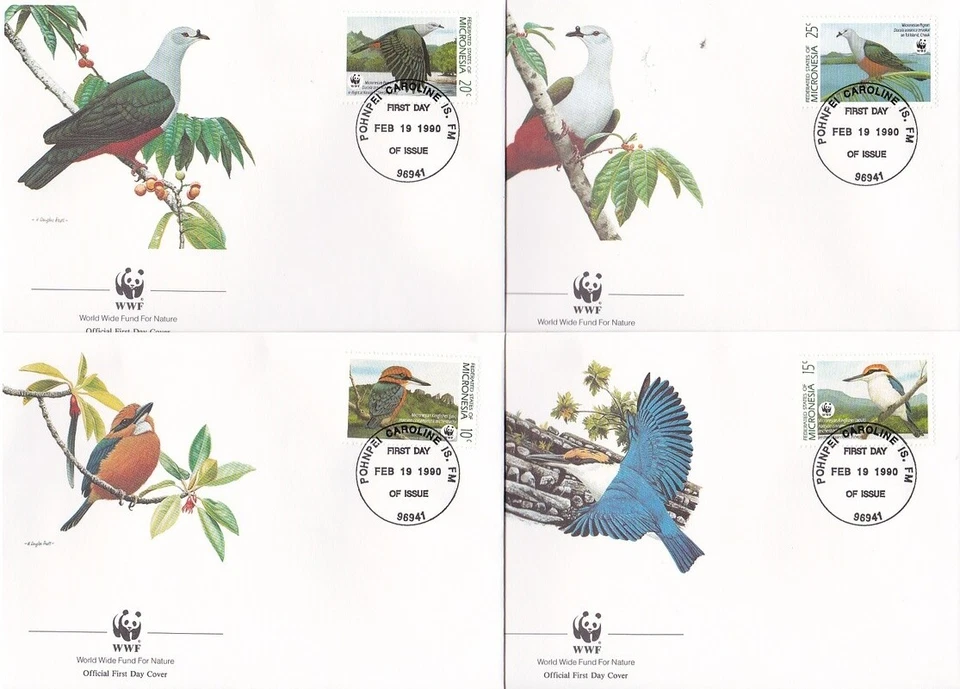 Micronesia 1990 ☀  Fauna Endangered Birds World Wildlife Fund ☀ 4x FDC - Image 1 of 1
